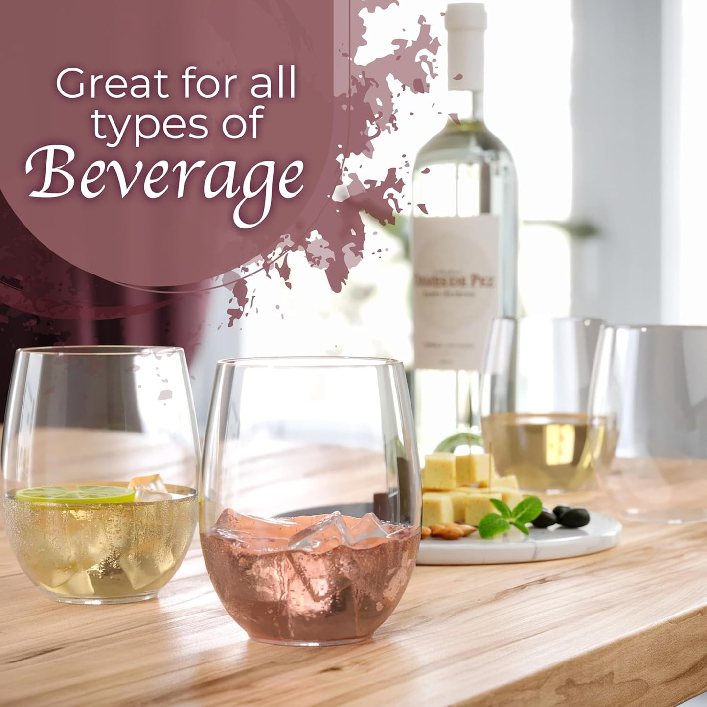 Exquisite 48 Pcs Unbreakable Stemless Plastic Wine Glasses Disposable Wine Glasses Stemless 12 Oz Clear Plastic Cocktail Cups Clear Party Cups Disposable Cocktail Glass Weddings & Events