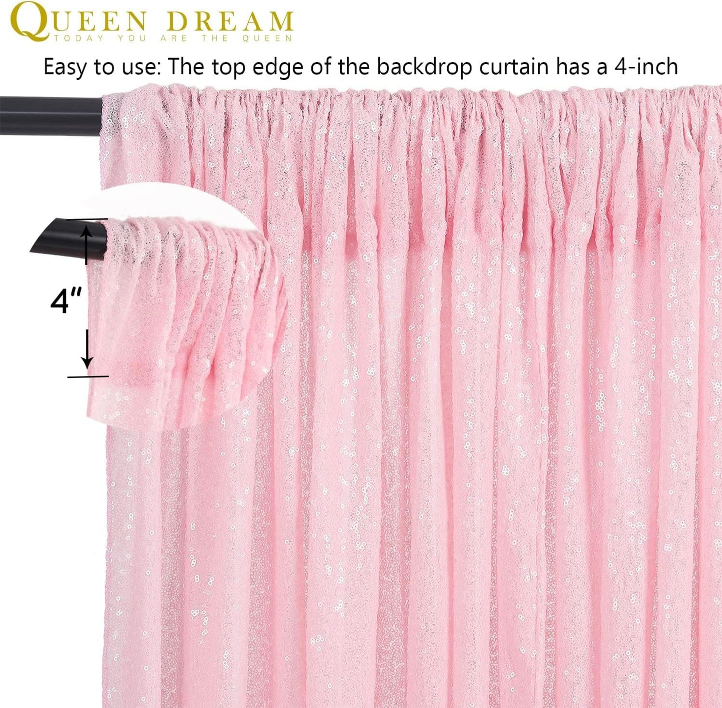 Pink Sequin Backdrop Curtain 8ft x 8ft Baby Shower Backdrop Drapes for Princess Girls Birthday Party Background Decoration
