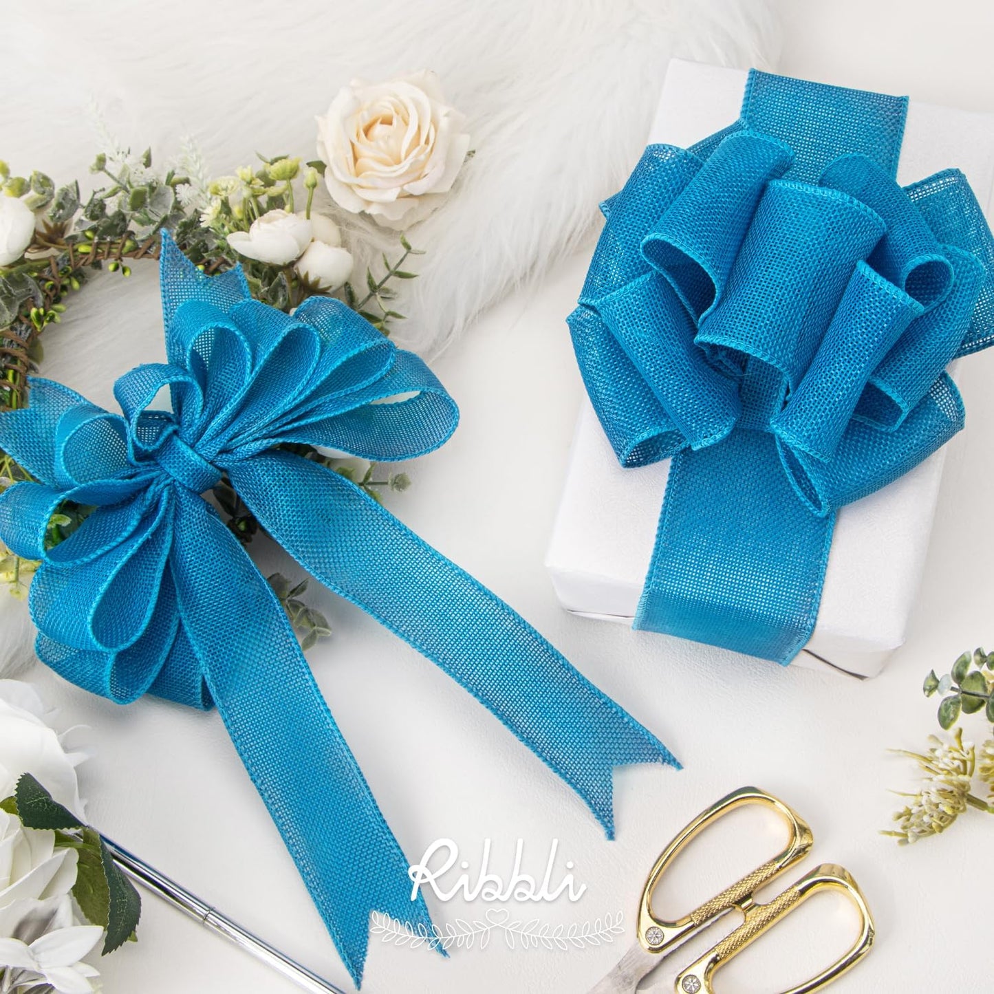 Ribbli Turquoise Blue Burlap Wired Ribbon,1-1/2 Inch x 10 Yard, Wired Edge Ribbon for Big Bow,Wreath,Tree Decoration,Outdoor Decoration