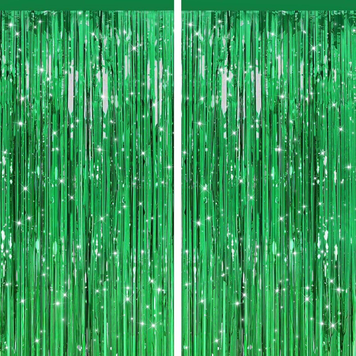 2 Pack Green Streamers Backdrop Jungle Party Decorations Green Foil Fringe Backdrop Curtains Photo Booth Backdrop for Birthday Dinosaur Animal St Patrick's Day Football Xmas Graduation Party Decors