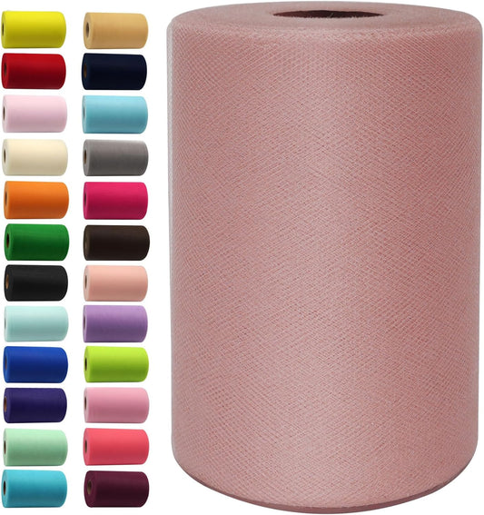 Dusty Rose Tulle Fabric Rolls 6 Inch by 100 Yards (300 feet) Fabric Spool Tulle Ribbon for DIY Tutu Bow Baby Shower Birthday Party Wedding Decorations Christmas Craft Supplies
