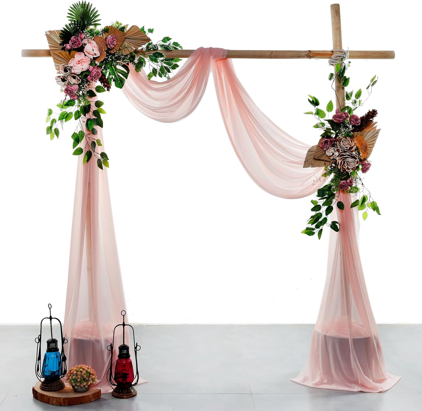 VDS Pack of 3 Panel (30 Inch X 20 Feet) Wedding Arch Draping Fabric Sheer Chiffon Fabric Drapery for Wedding Ceremony Reception Swag Backdrop Canopy Chuppah ARBO Altars Decoration (Dusty Rose)