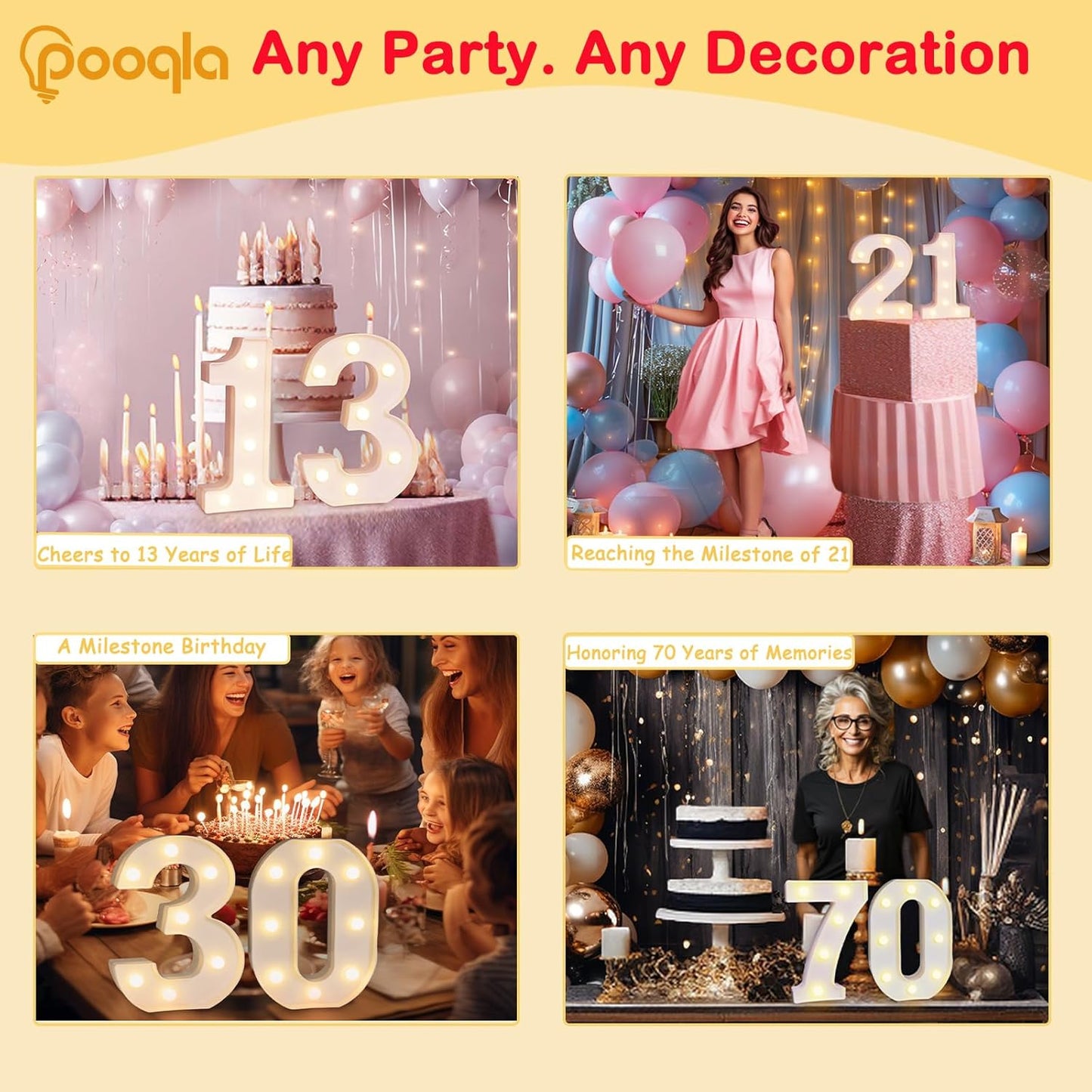 Decorative Led Light Up Number Letters, White Plastic Marquee Number Lights Sign Party Wedding Decor Battery Operated Number (4)