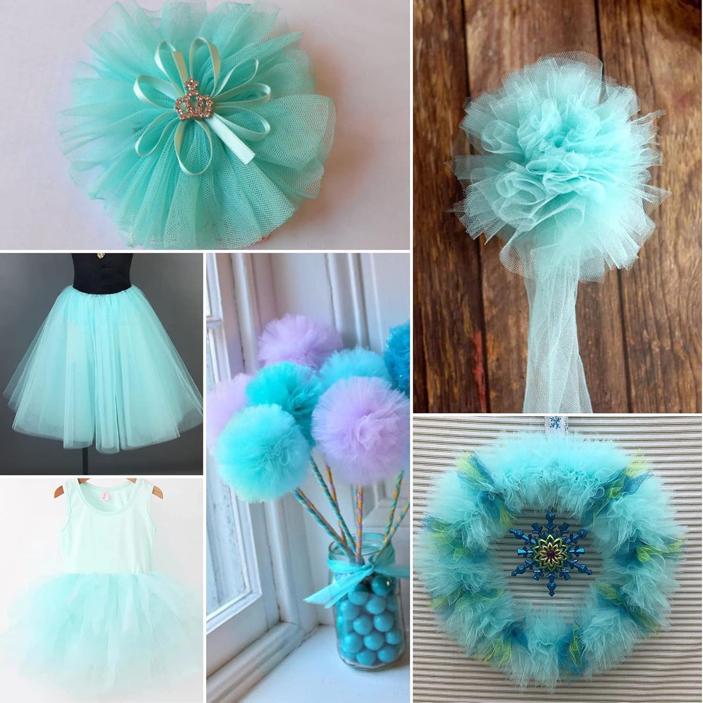 Aqua Blue Tulle Fabric Rolls 6 Inch by 100 Yards (300 feet) Fabric Spool Tulle Ribbon for DIY Tutu Bow Baby Shower Birthday Party Wedding Decorations Christmas Craft Supplies