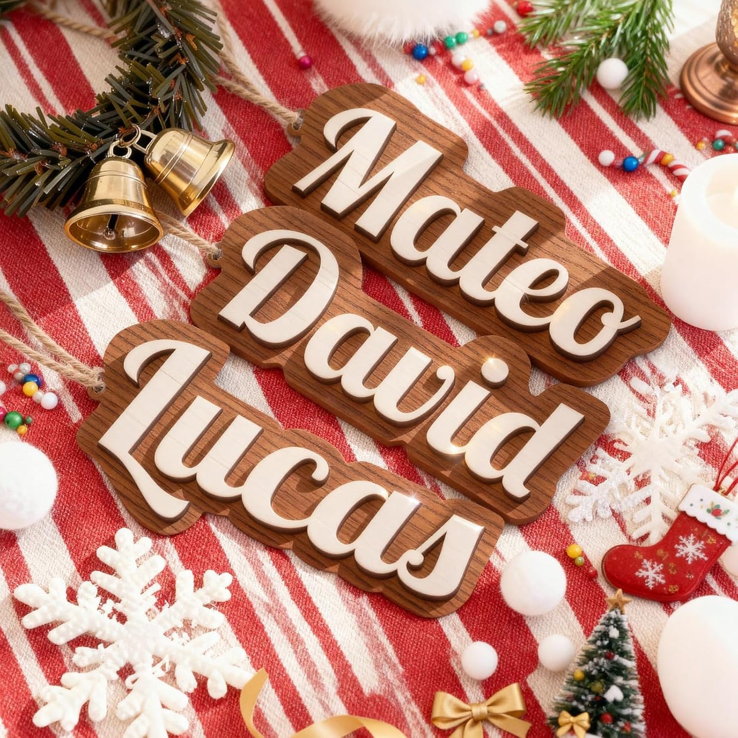 3Pcs Personalized Christmas Stocking Name Tags Custom Wooden Stocking Name Tag Customized Letters Tags Custom Xmas Stockings Hanging Tag Gifts for Christmas Stockings