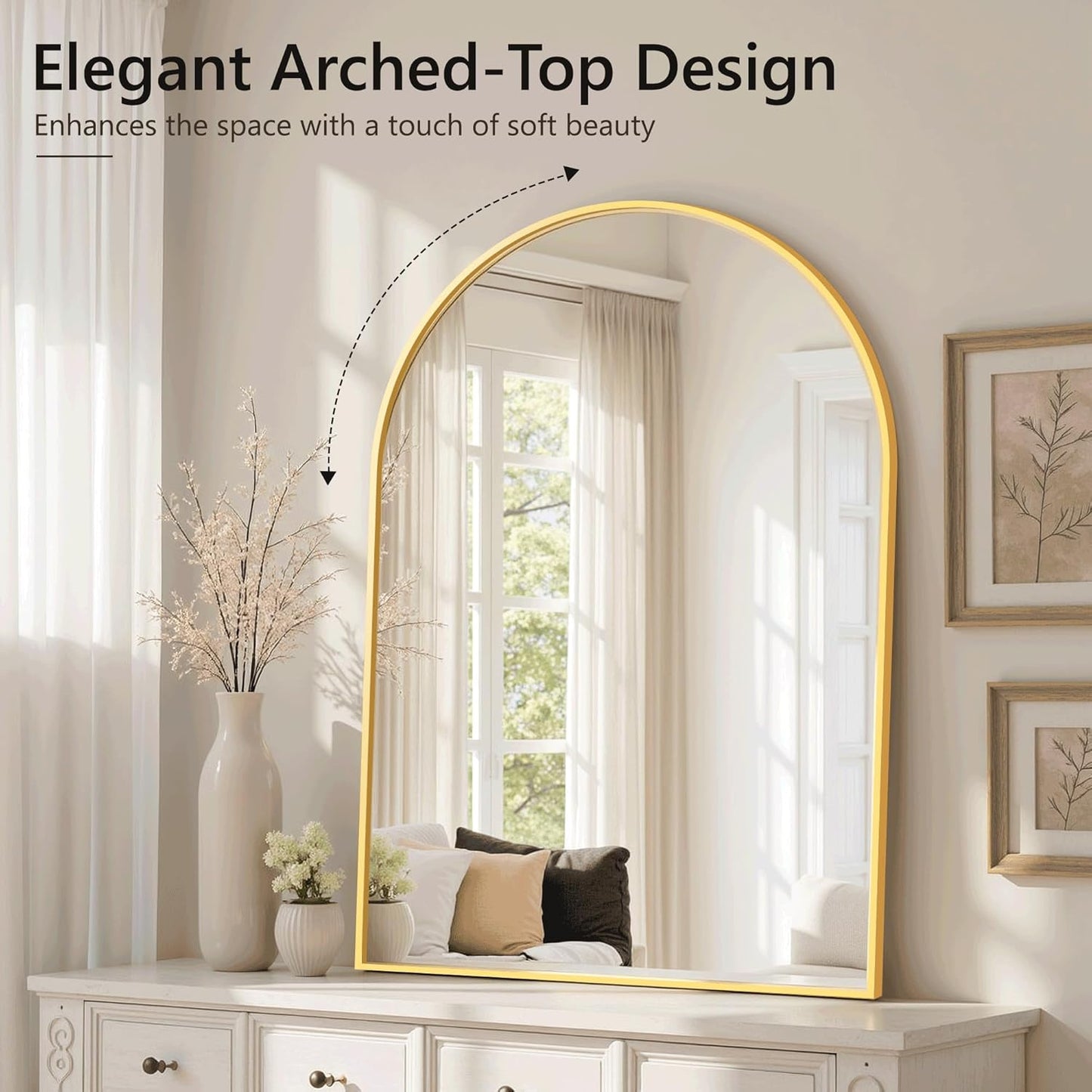 Arched Bathroom Mirror for Wall, Mirror for Vanity,38''x26'' Large Wall Mounted Mirror, Metal Frame (38''x26'', Gold)