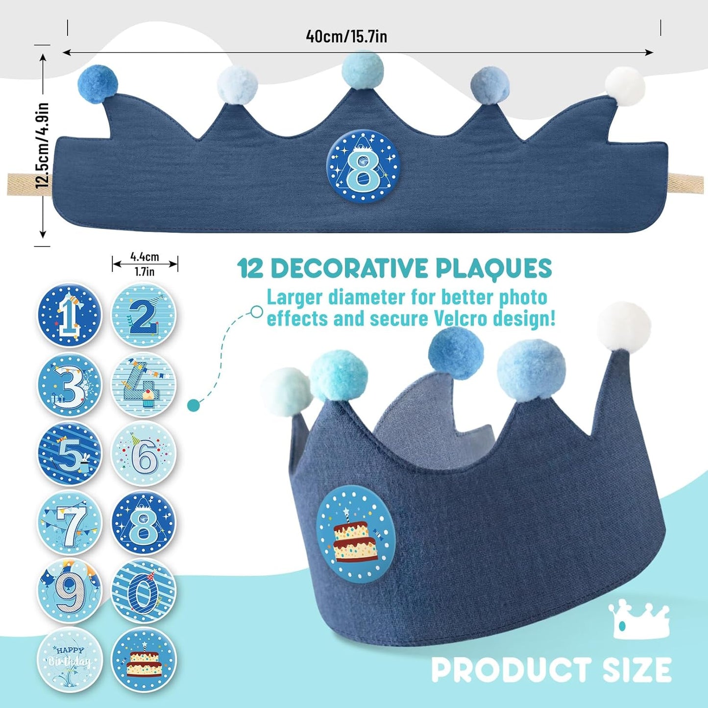 Reusable Birthday Crown with Numbers,Kids Birthday Hat Fabric Crown Pertain Kids Boy Toddler Girl Baby Bday Hats