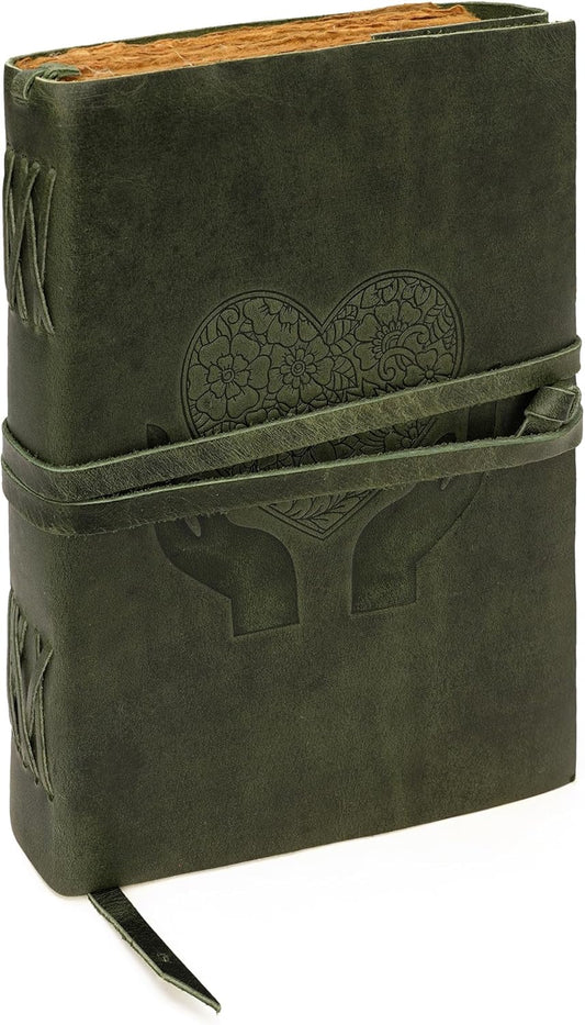 LUXEORIA Heart Journal for Women and Men, Handcrafted Leather Journal for Writing Womens, Sketchbook, Travel Diary with Unlined Deckle Paper, Dark Green 7x10