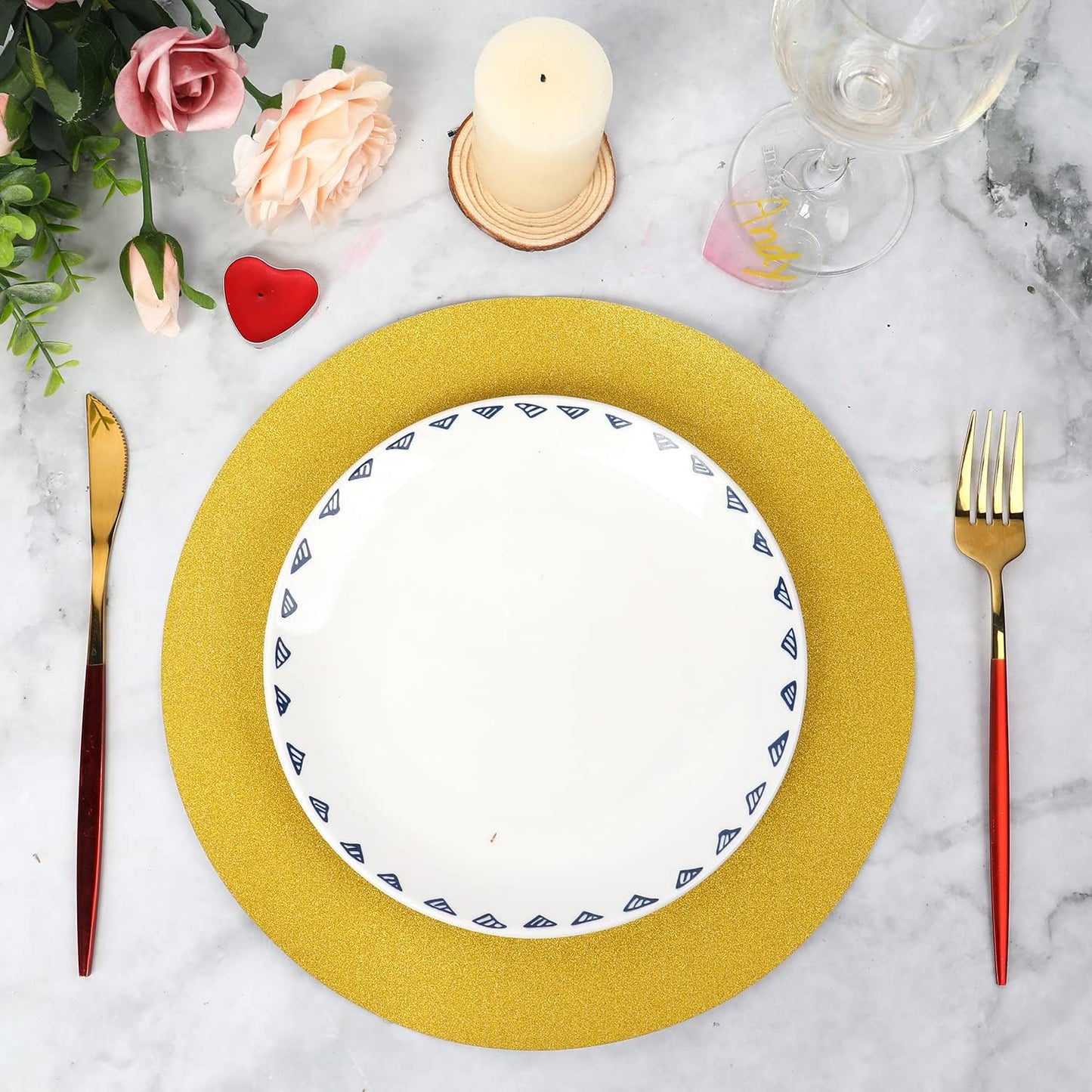 50 Pieces Gold Glitter Paper Place Mats Sparkle 14'' Round Disposable Table Mats Golden Sequin Doilies Decorative Placemats for Wedding Banquet Party Home Dining Tableware