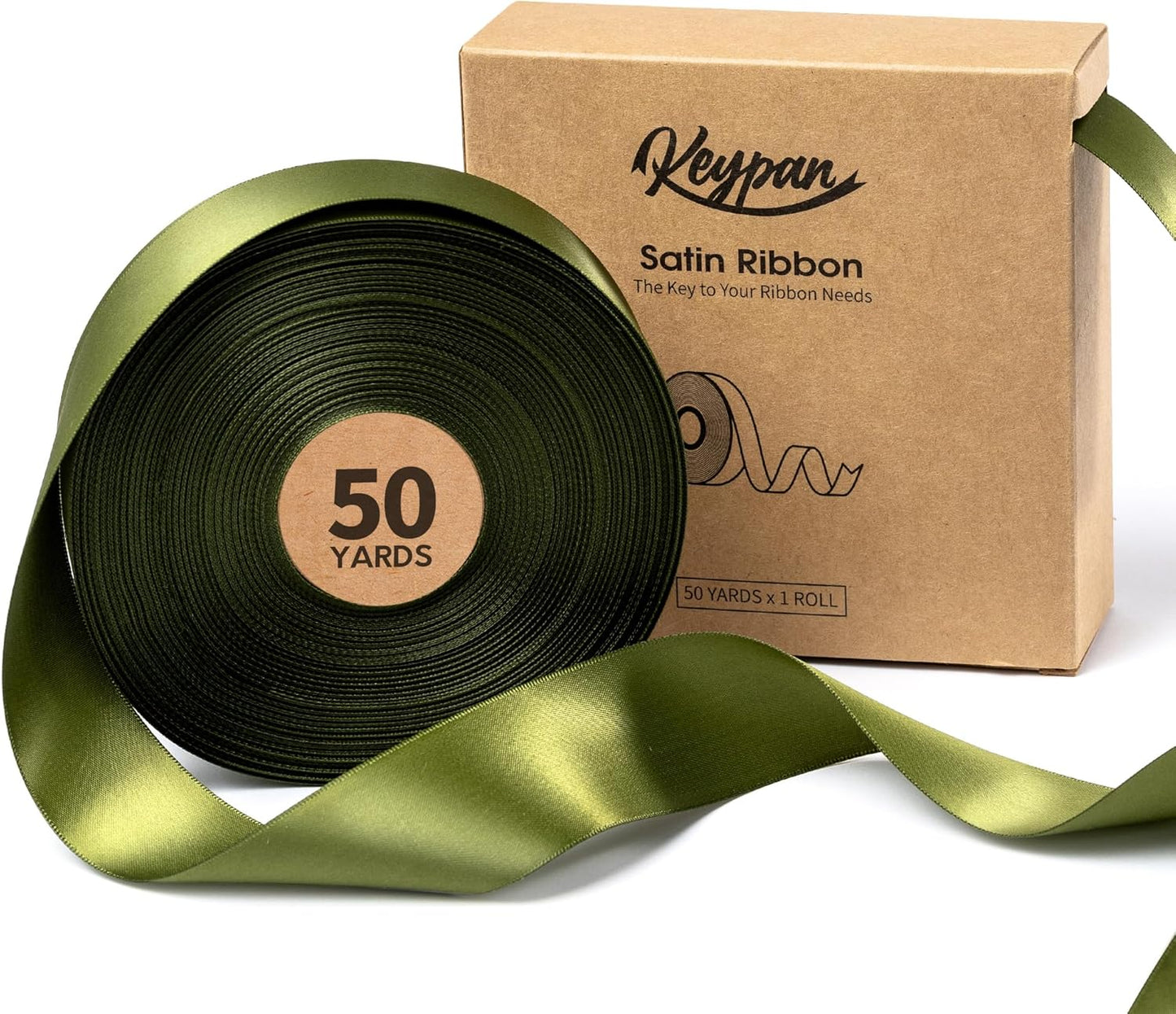 Green Satin Ribbon 1-1/2 Inch x 50 Yards Double-Faced for Gift Wrapping Crafts Flower Bouquet Invitations Holiday Decorating