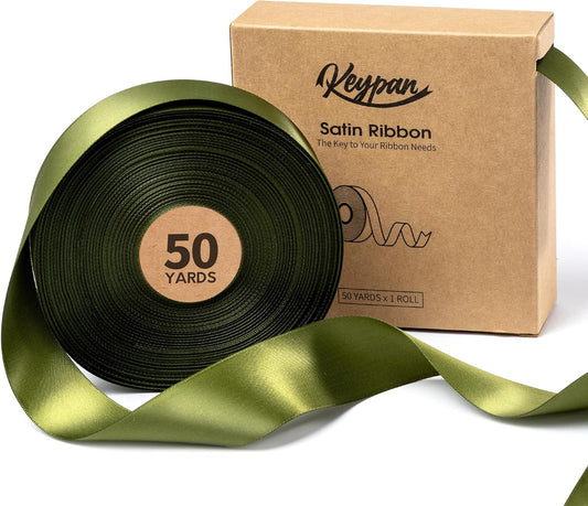 Green Satin Ribbon 1-1/2 Inch x 50 Yards Double-Faced for Gift Wrapping Crafts Flower Bouquet Invitations Holiday Decorating
