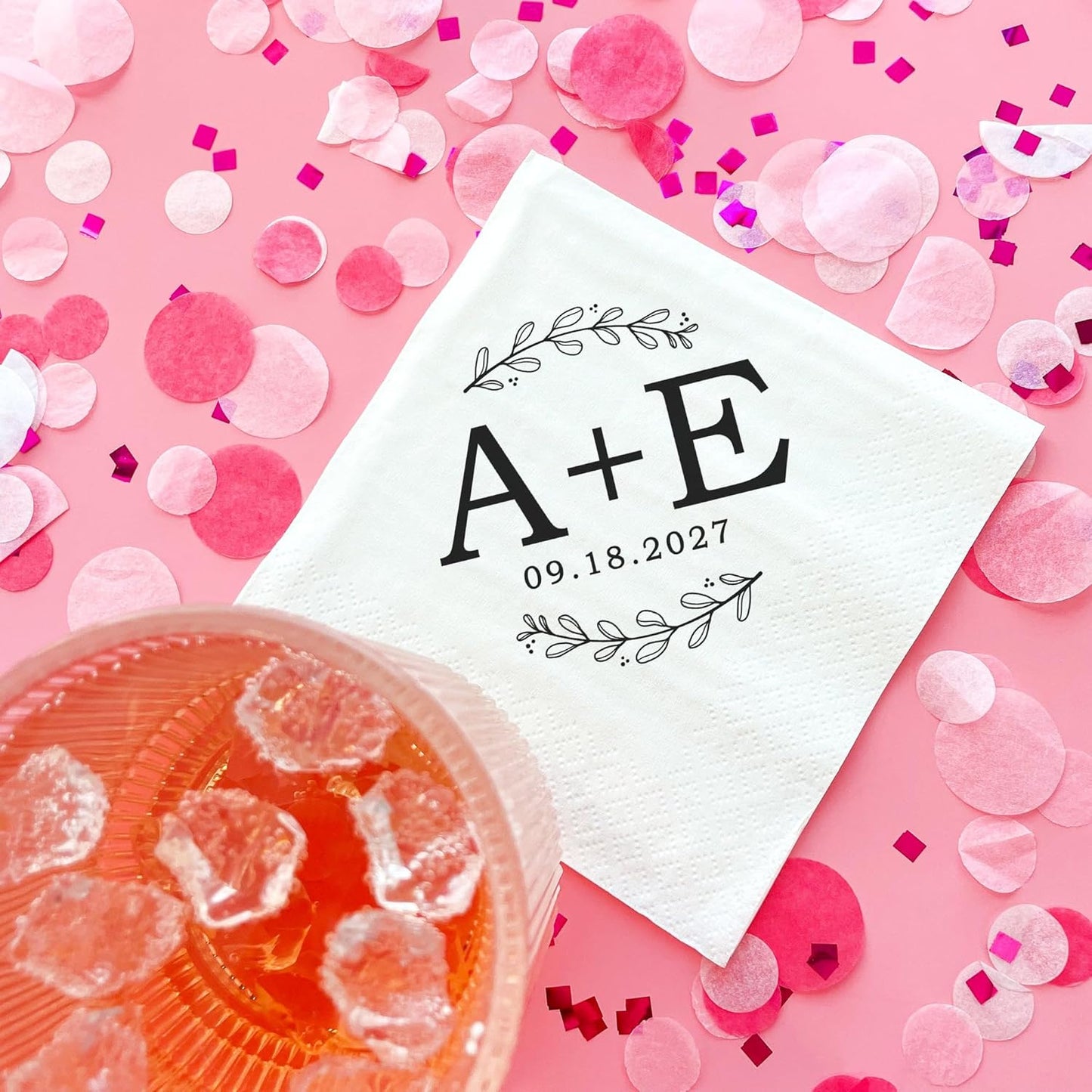 Big Dot of Happiness Personalized Rustic Leaves Monogram Wedding Napkins, Custom Engagement or Anniversary Party Laurel Wreath Branch Decor, White 3-Ply Paper Beverage Napkins - 150 Count