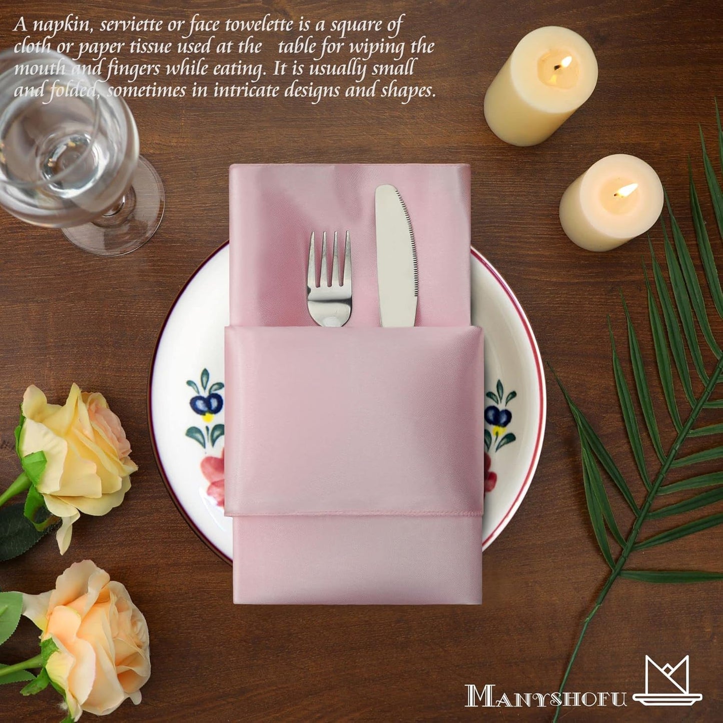 Manyshofu 60 Pieces Light Pink Satin Napkins - 20x20 Inches Cloth Napkins, Square Satin Fabric Napkin Set - Soft & Reusable Table Napkin for Wedding Dinner Party Lunch Banquet Restaurant Decoration