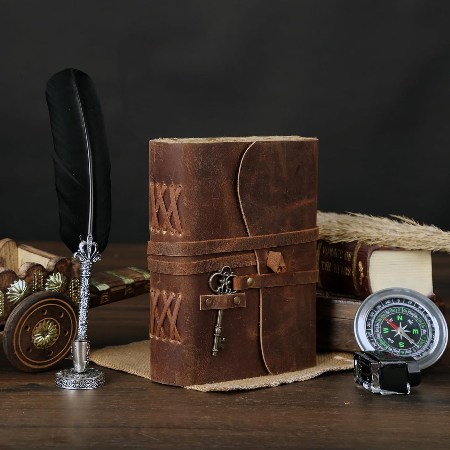 Leather Journal with Lined and Unlined Deckle Edge Paper 8x6 inch and Vintage Key | Handmade Writing Notebook Diary | Bound Daily Notepad for Men & Women Medium, Sketch/Writing pad for Artists