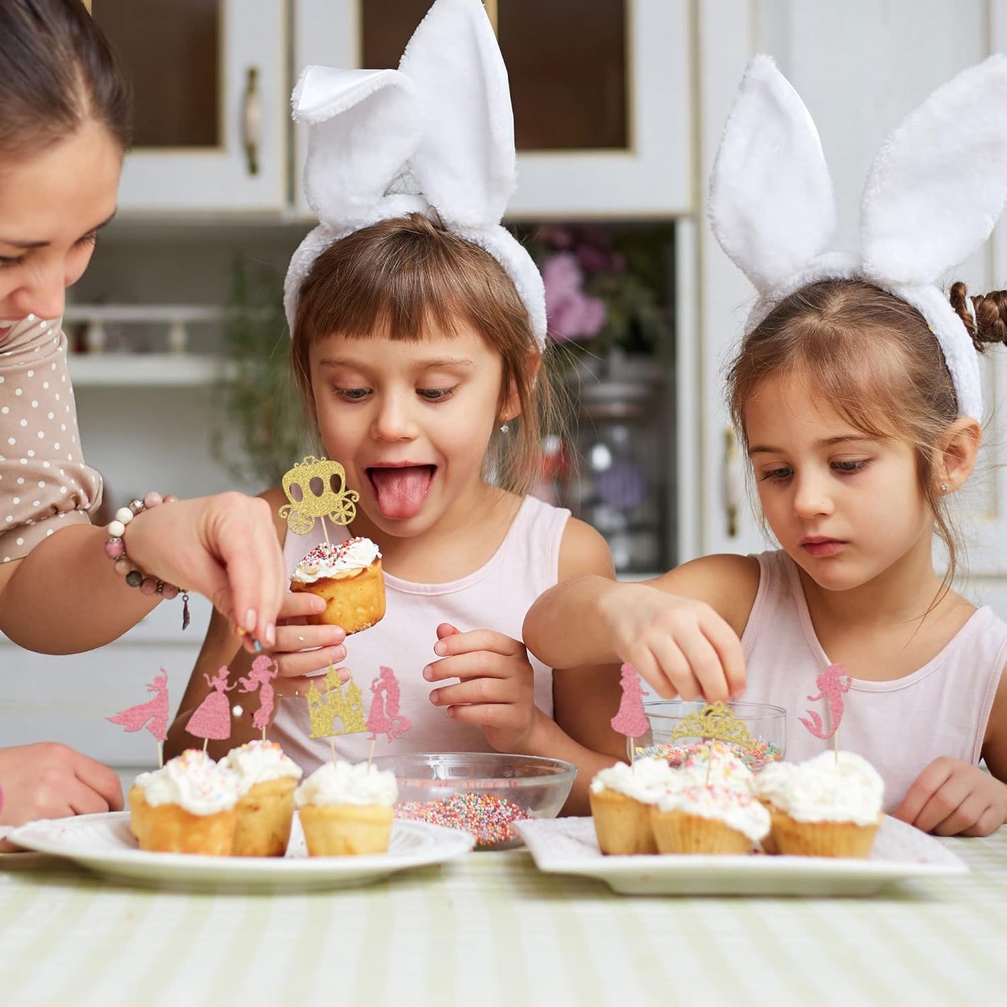 Gyufise 36Pcs Princess Cupcake Toppers Crown Castle Girl Cake Toppers Decorations Birthday Fruits Picks for Princess Girl Babyshower Theme Party Decoration