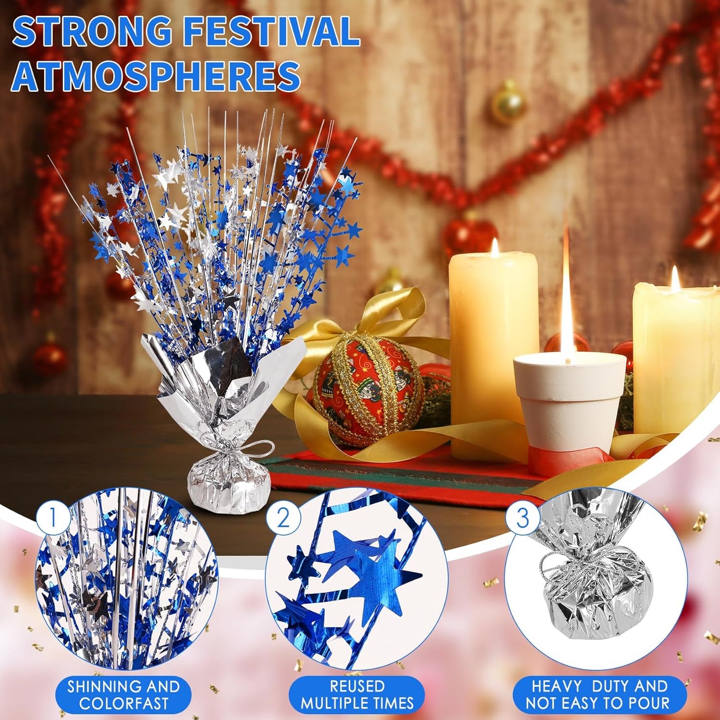 6 Pack Star Table Centerpieces for Party, Birthday Table Decorations for Kids Adults, Party Centerpieces for Tables for Wedding Baby Shower Graduation Holiday Event (Silver NavyBlue)