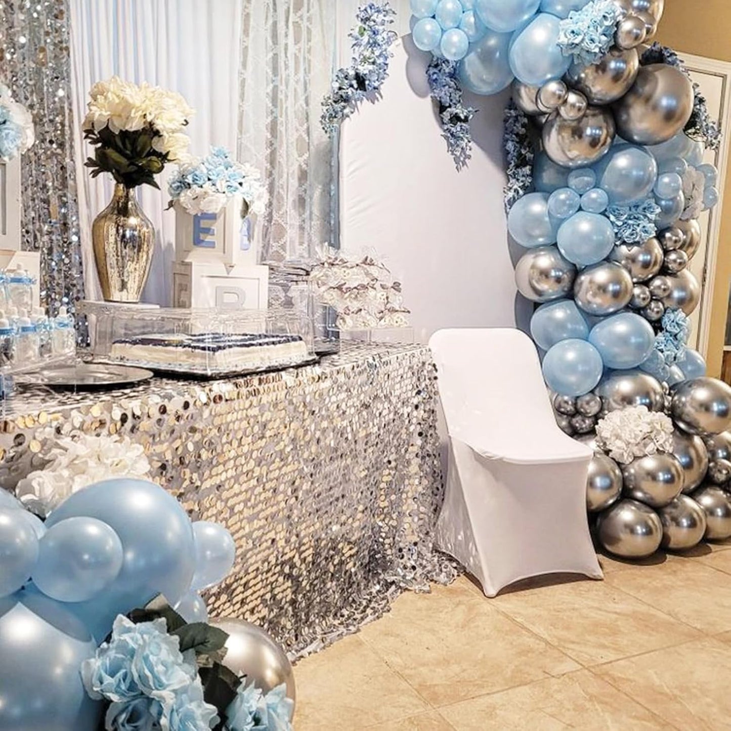 Silver Backdrop Curtain 4ftx8ft Seuin Backdrop Curtains Wedding Reception Cake Table Background Panels Wall Decor for Birthday Party