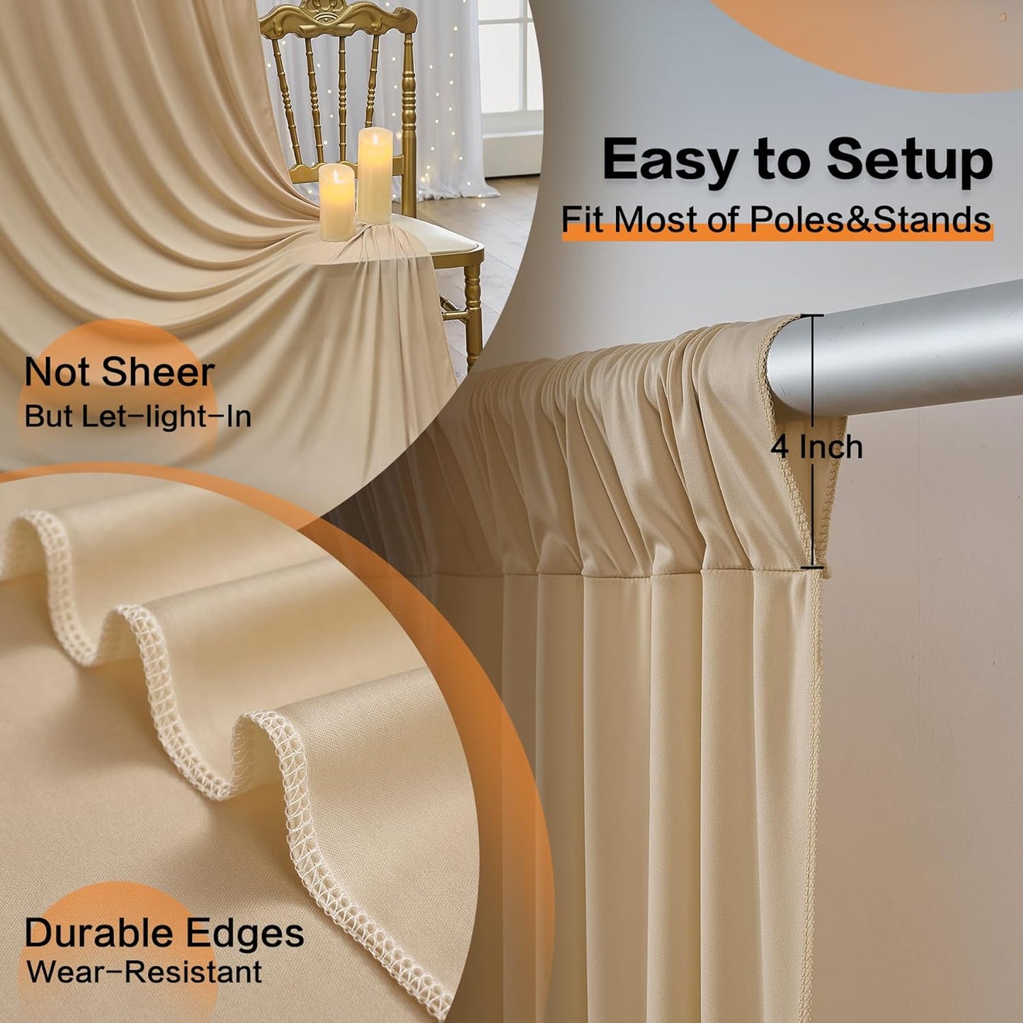 10×12 ft Wrinkle Free Beige Backdrop Curtain for Weddings Parties, 2 Panels 5×12ft Long Silky Polyester Photo Backdrop Drapes for Birthday Baby Shower Photography Background Cloth