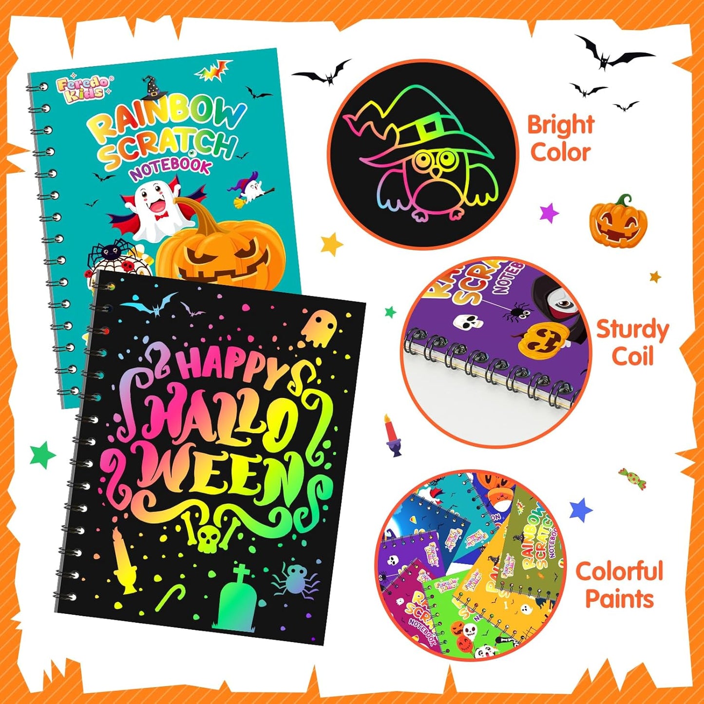 Halloween Party Favors for Kids Bulk: 24 Pack Rainbow Scratch Art Notebook Bulk Scratch Art Party Favors Girls Boys Birthday Party Favors Classroom Prizes Gifts