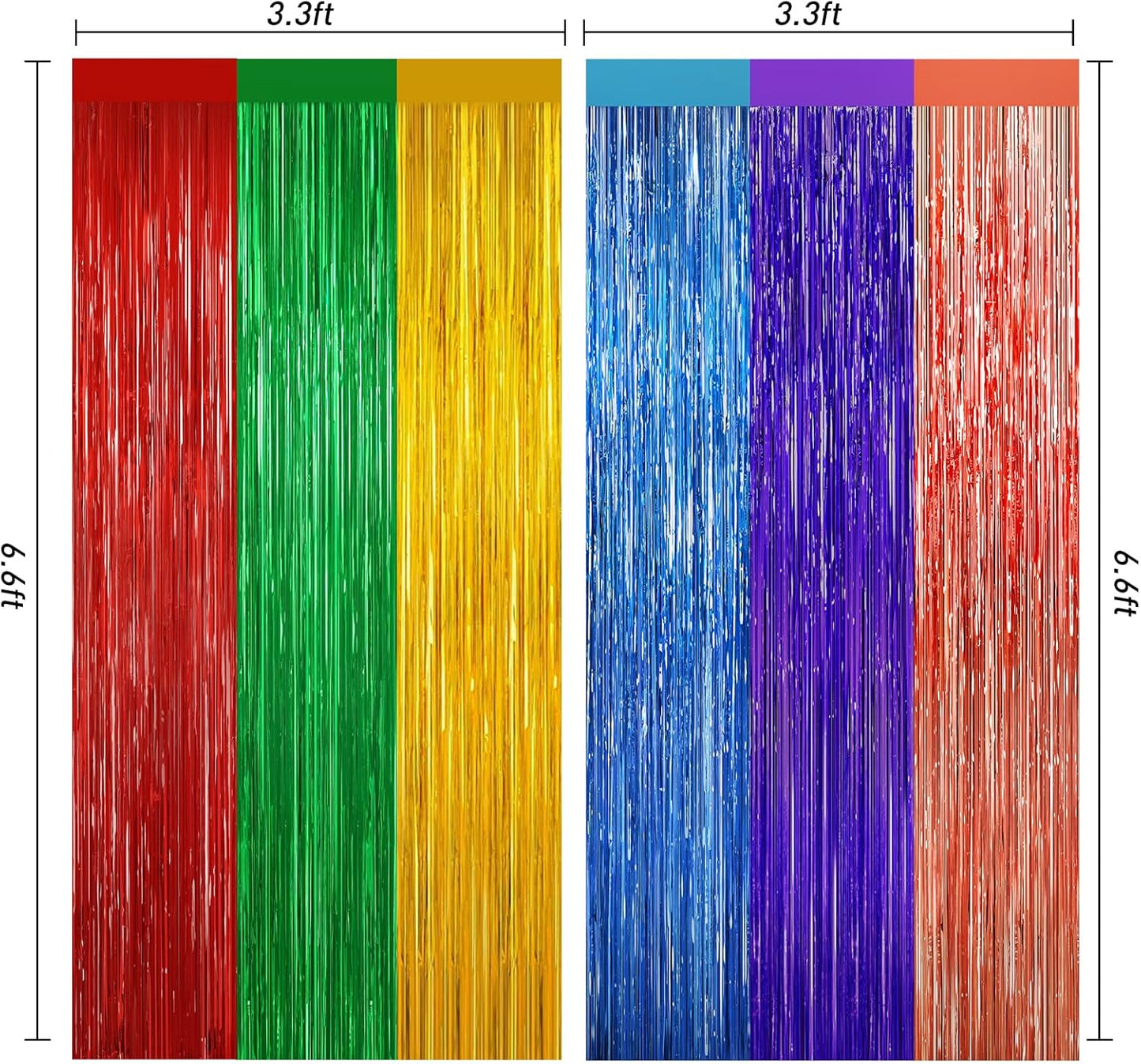 Rainbow Metallic Tinsel Foil Fringe Curtains Backdrop, 2Pack Party Streamers for Birthday Party Decorations Halloween Christmas Decors Foil Curtain Backdrop for Bachelorette Bridal Anniversary Party