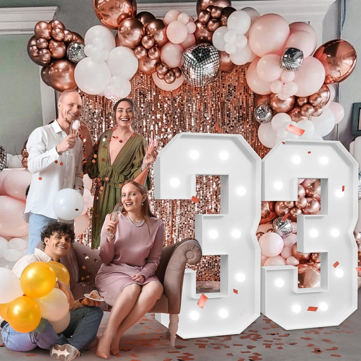 imprsv Marquee Numbers Large 33rd-Birthday Decorations: 4ft Light Up Number Party Decor 33 Year Old Women and Men Birthday Decoration Backdrop Anniversary Cardboard Big Mosaic Balloon Frame Number 33