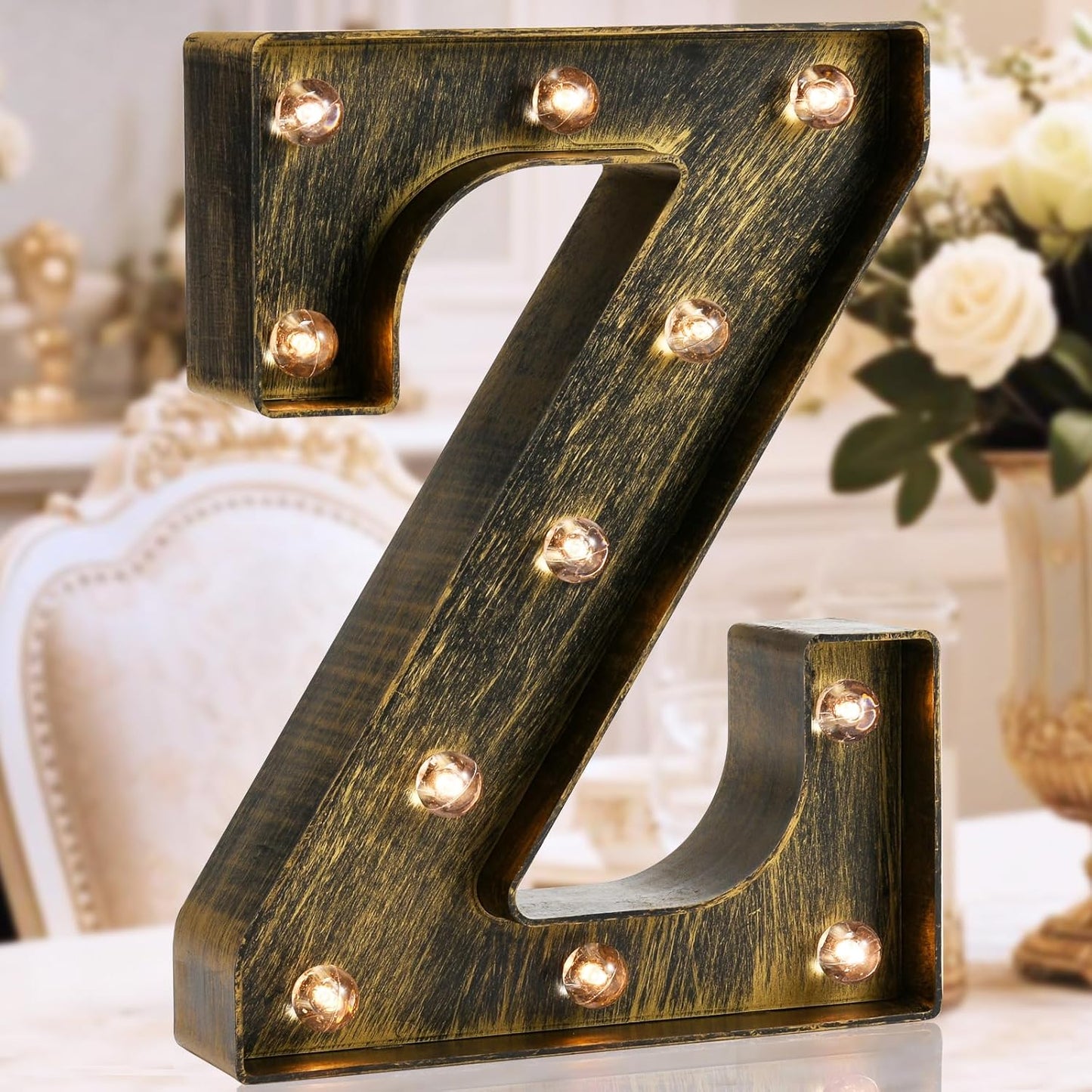 OYCBUZO Golden Black Led Marquee Letter - Industrial, Vintage Style Light Up Alphabet Letter Sign for Cafe Wedding Birthday Party Christmas Lamp Home Bar Initials Decor - Z