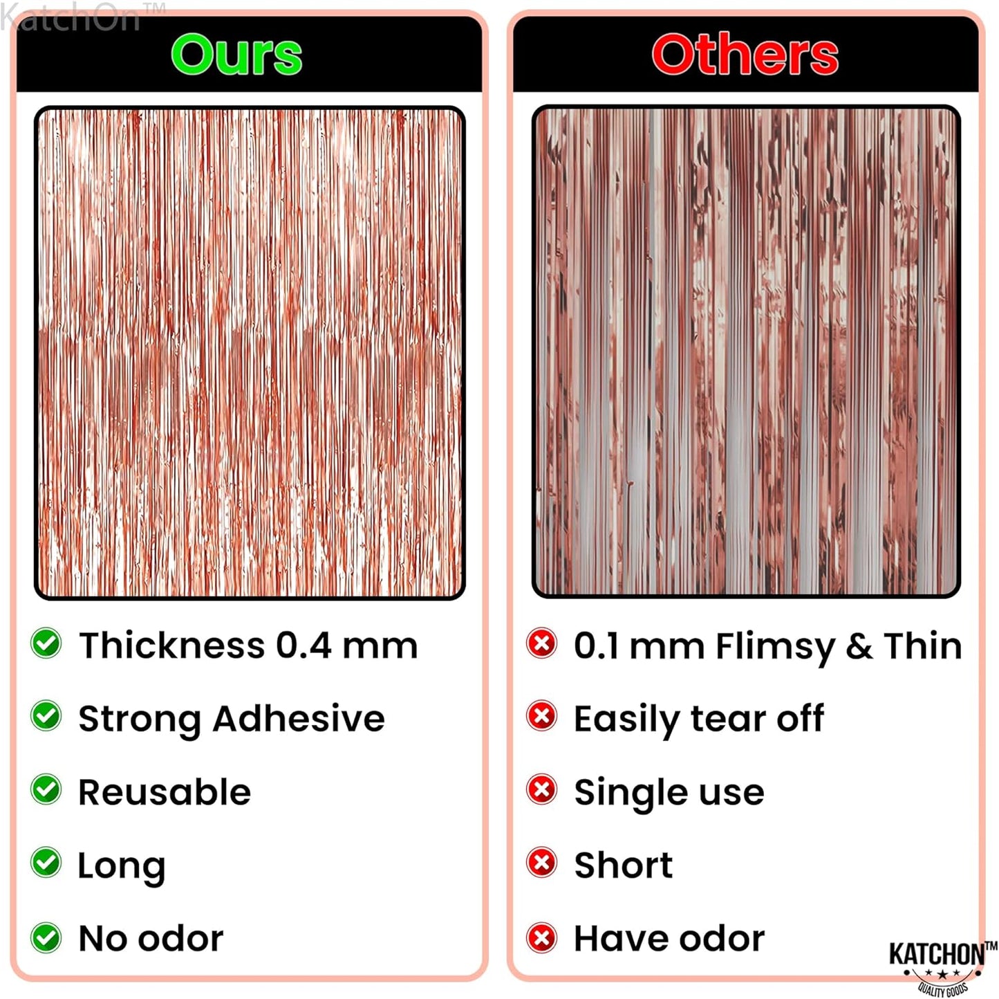 KatchOn, Rose Gold Fringe Curtain - Pack of 2 | Rosegold Backdrop for Anniversary, Wedding, Bachelorette Party Decorations| Fringe Backdrop for Rose Gold Birthday Decorations