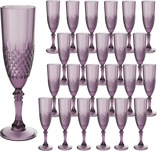Plastic Champagne Flutes, 24PCS Dark Purple Wine Glasses Goblets Cups Reusable Flute, for Halloween Weddings Bachelor Parties Toasting and Events(24, Dark Purple)
