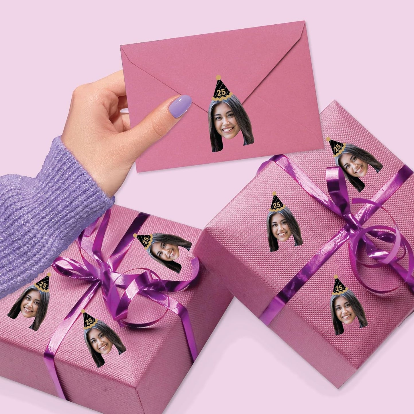 Big Dot of Happiness Custom Photo Adult Happy Birthday - Black & Gold Personalized Birthday Party Favors - Fun Face Cut-Out Stickers - Set of 24