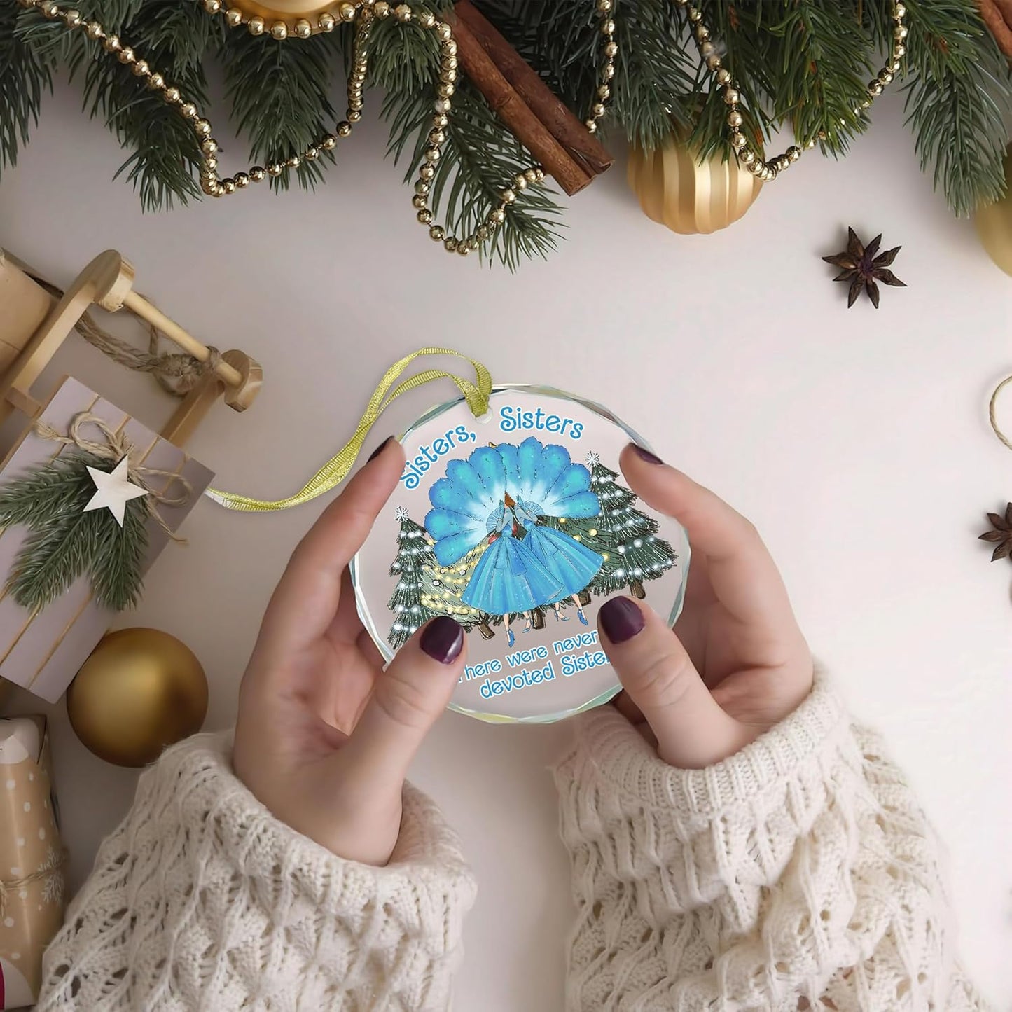 GOSSBY Sister Ornament for Sister, Women Best Friend- White Christmas Ornament 2025 - There were Never Such Devoted Sisters - Xmas Tree Decor