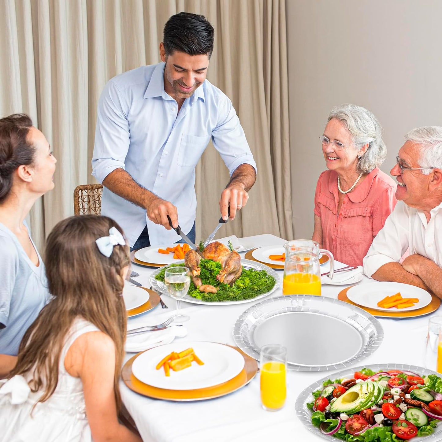 50 Pcs Oval Large Paper Plates, 12.2'' X 10.2'' Silver Foil Paper Plates, Daily Dinner Plates Disposable Paper Plates Bulk Party Supplies for Wedding Silver Anniversaries Graduation Birthday Party