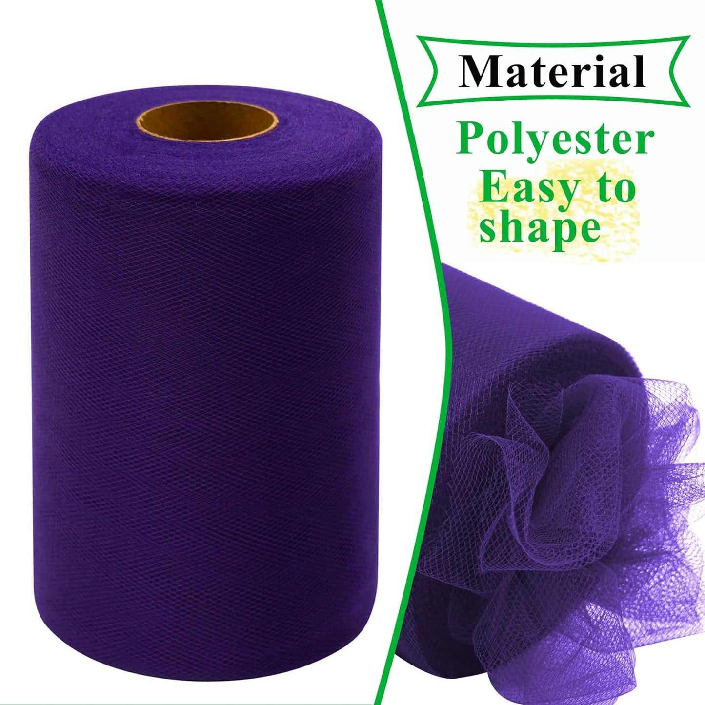 Purple Tulle Fabric Rolls 6 Inch by 100 Yards (300 feet) Fabric Spool Tulle Ribbon for DIY Purple Tutu Halloween Wreath Baby Shower Birthday Party Wedding Decorations Christmas Craft Supplies
