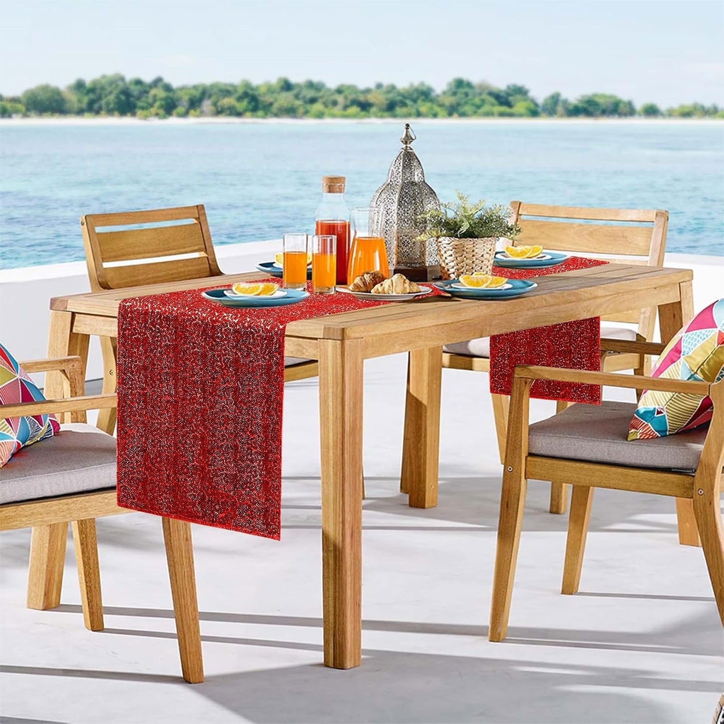 6 Packs 12 x 72 inches Sequin Table Runner, Red Glitter Table Runner for Birthday Party Supplies Wedding Engagement Baby Shower Holiday Celebration Event Decorations