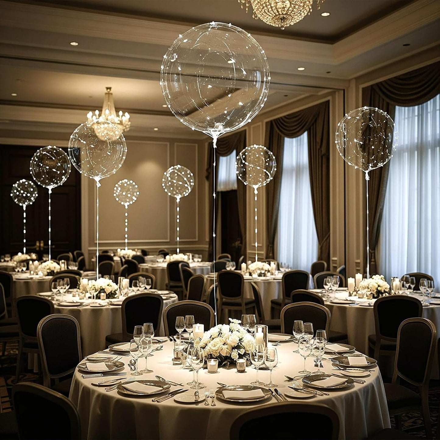 Lightsfever LED Light up Party Balloons with Batteries, 22 inch warm white Big Size Clear Bobo Balloons for Helium or Air, thanks giving party balloons(12 pack warm white)