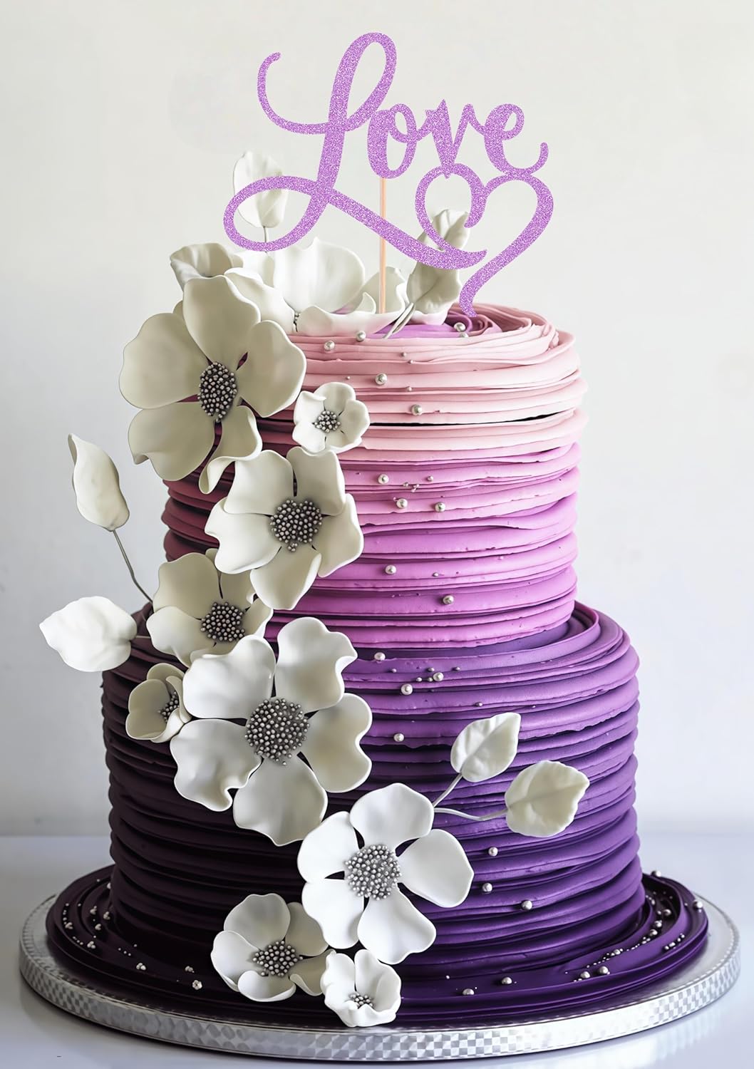 Love Cake Topper - Purple Glitter Paper Wedding Cake Decoration Supplies, Perfect for Bridal Shower/Engagement/Anniversary/Birthday Party