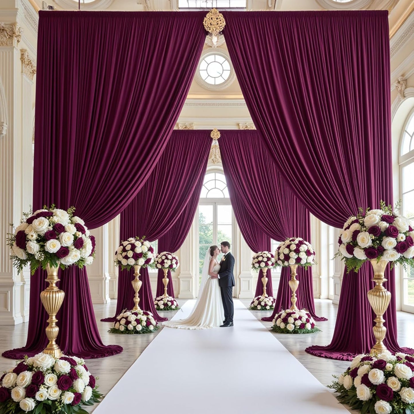PartyVillage 20ft×15ft Burgundy Backdrop Curtain for Wedding Parties, 4 Panels Wrinkle Free 15 FT Long Polyester Photo Backdrop Drapes Back Drop Cloth for Birthday Photography Background