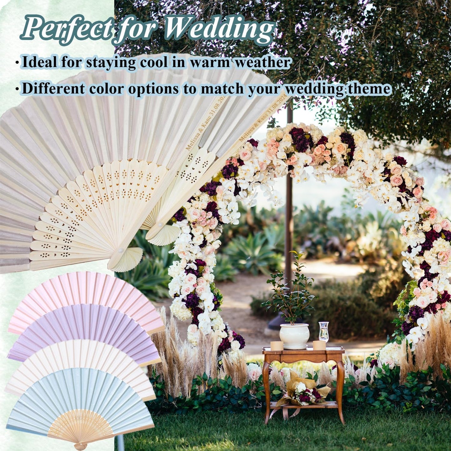 90 Set Personalized Cream Wedding Fans for Guests Bulk, Custom Engraved Summer Wedding Fans, Silk Hand Fans Handheld Folded Fan Baby Shower Favors for Bridal Bridesmaid Gift Church Dancing Party