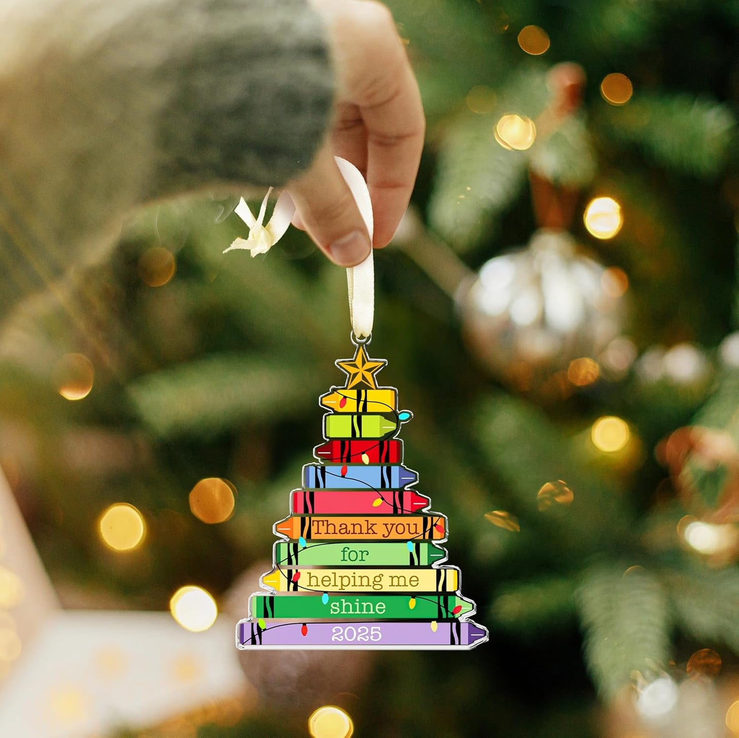 Pawzity Teacher Ornament - Teacher Gifts for Women, Gifts for Teachers Women - Teachers Christmas Ornaments - Dance Music Art Math English Kindergarten Daycare Teaching Oraments - Acrylic Ornament