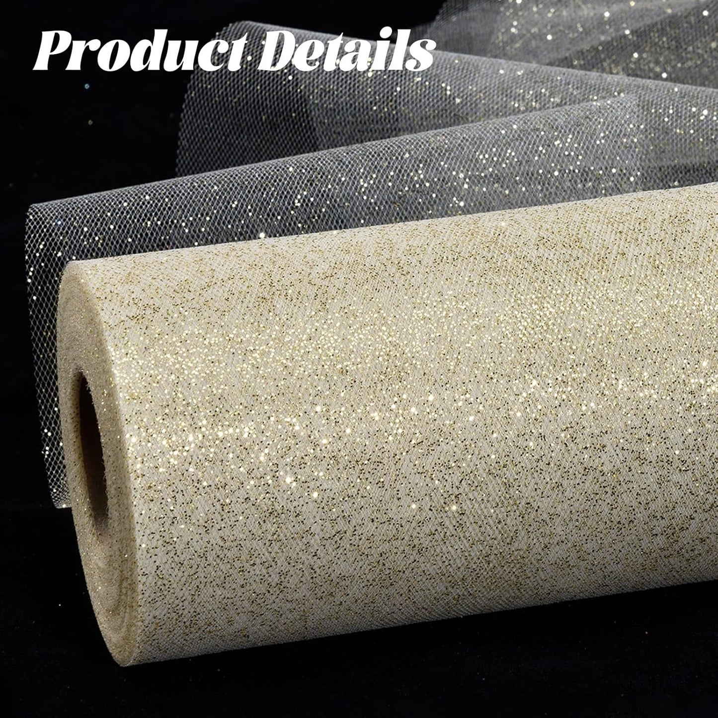 Glitter Tulle Rolls 6” by 50 Yards Sparkle Tulle Fabric Ribbon Sequin Tulle Netting Rolls for DIY Tutu Skirt Wedding Birthday Party Decoration (Ivory)