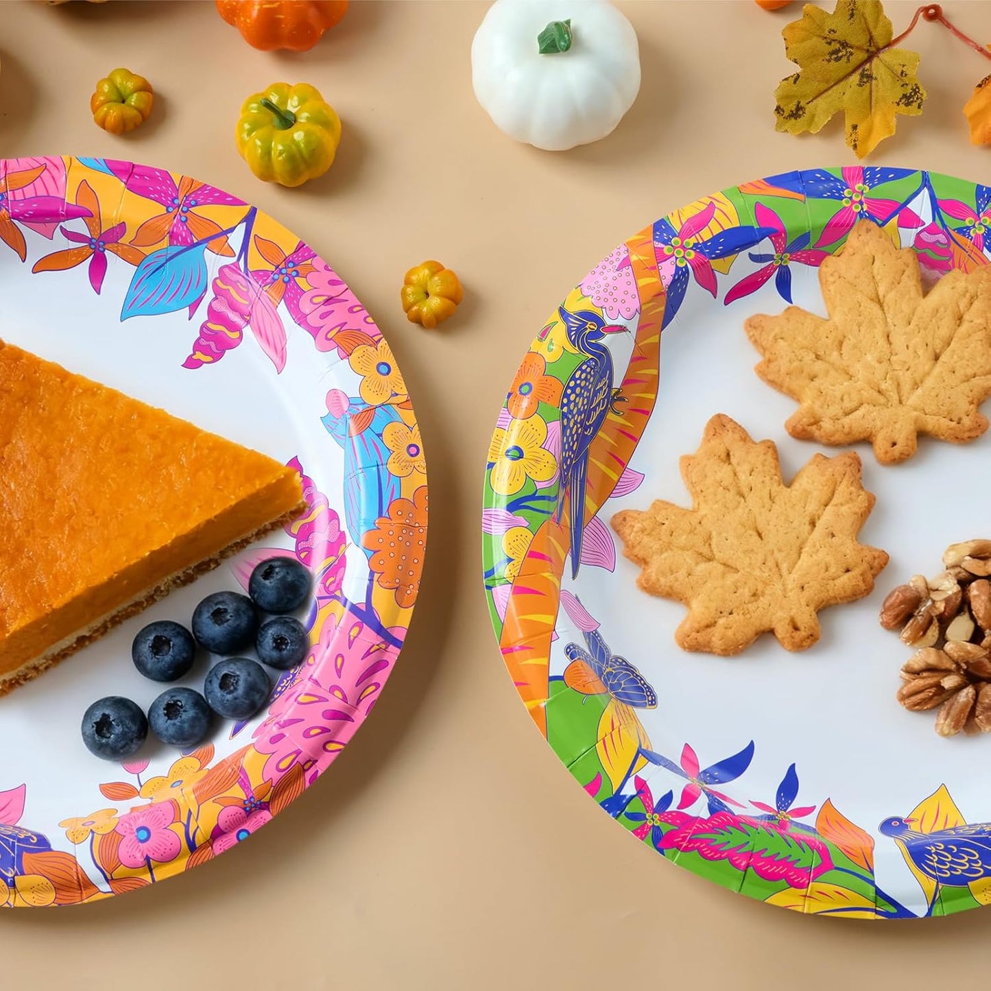 MUCHII 8.5 Inch Floral Bird Paper Plates 160 Count - 4 Vintage Designs, 40 Each - Decorative Disposable Dessert Plates for Parties, Wedding, Shower, Tea Party