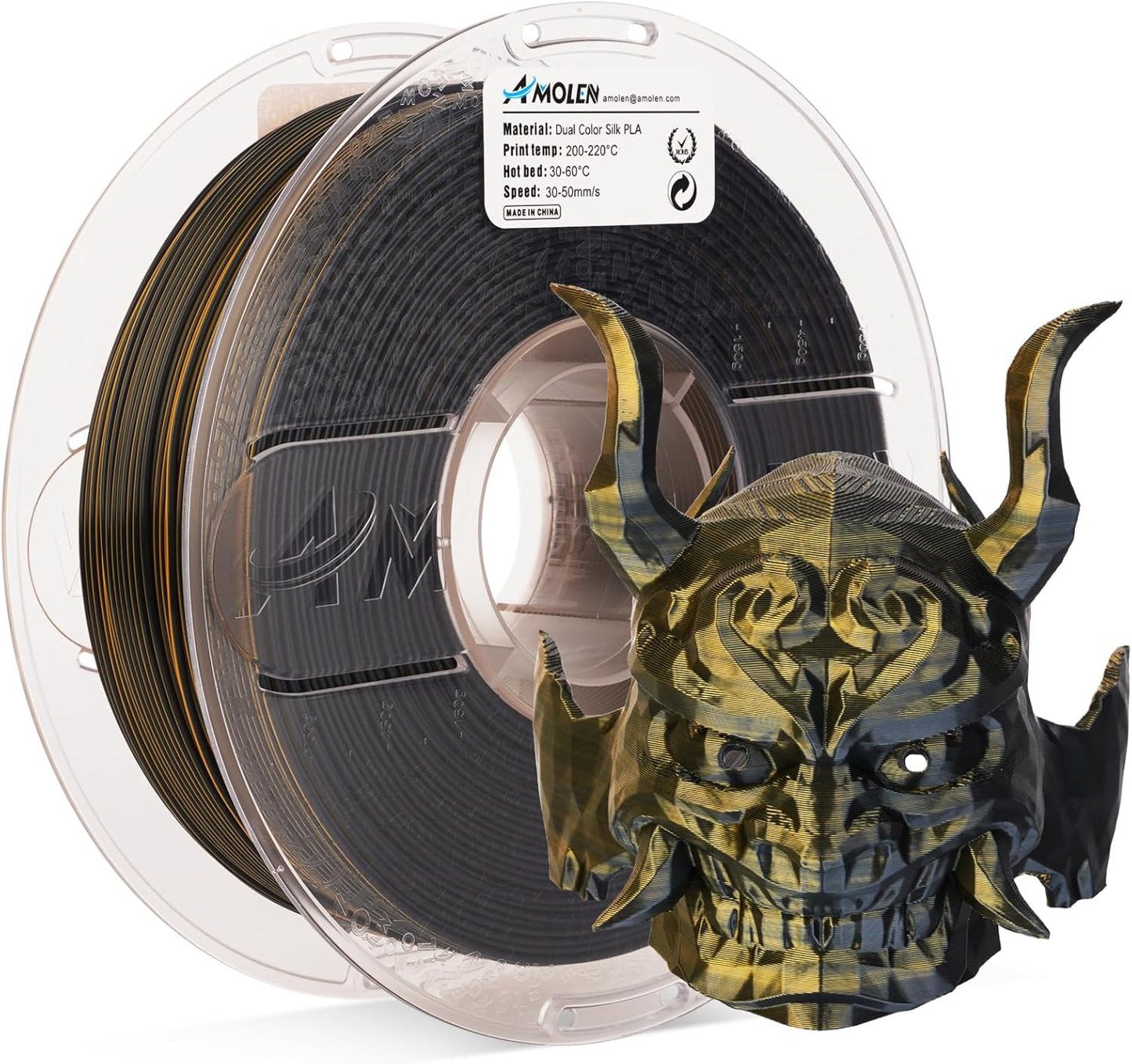 AMOLEN Silk PLA 3D Printer Filament, Dual Color Black Gold PLA 1.75mm, Shiny Color Change Filament 3D Printing PLA Filament for Most FDM 3D Printer, 1kg Spool(2.2lbs)