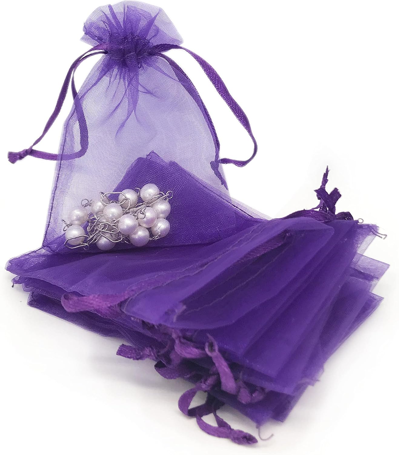 TheDisplayGuys 100-Pack 4x6 Purple Sheer Organza Gift Bags with Drawstring, Jewelry Candy Treat Wedding Party Favors Mesh Pouch