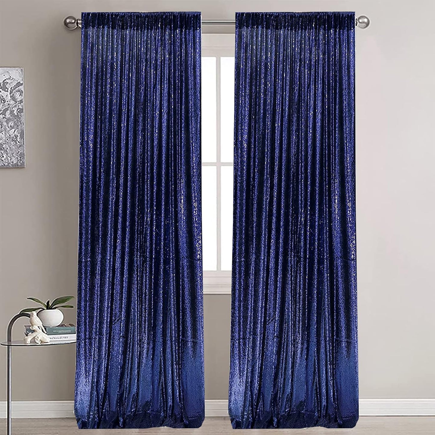 Navy Blue Sequin Backdrop Curtains 2 Panels 4FTx8FT Glitter Navy Blue Photo Backdrop Drapes Party Wedding Baby Shower Curtain Sparkle Photography Background Backdrop