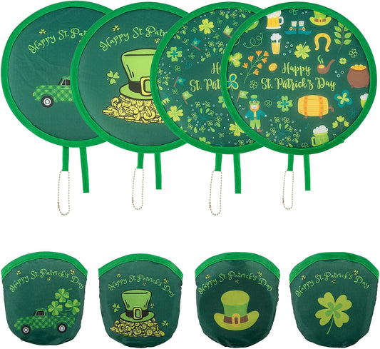 4 Styles St. Patrick's Day Round Foldable Hand Fan Foldable Fan Handheld Compact Cooling Fans,Round Folding Fan for Outdoor Games,Holiday Decoration,Festival,Party Favors,Travel,Events