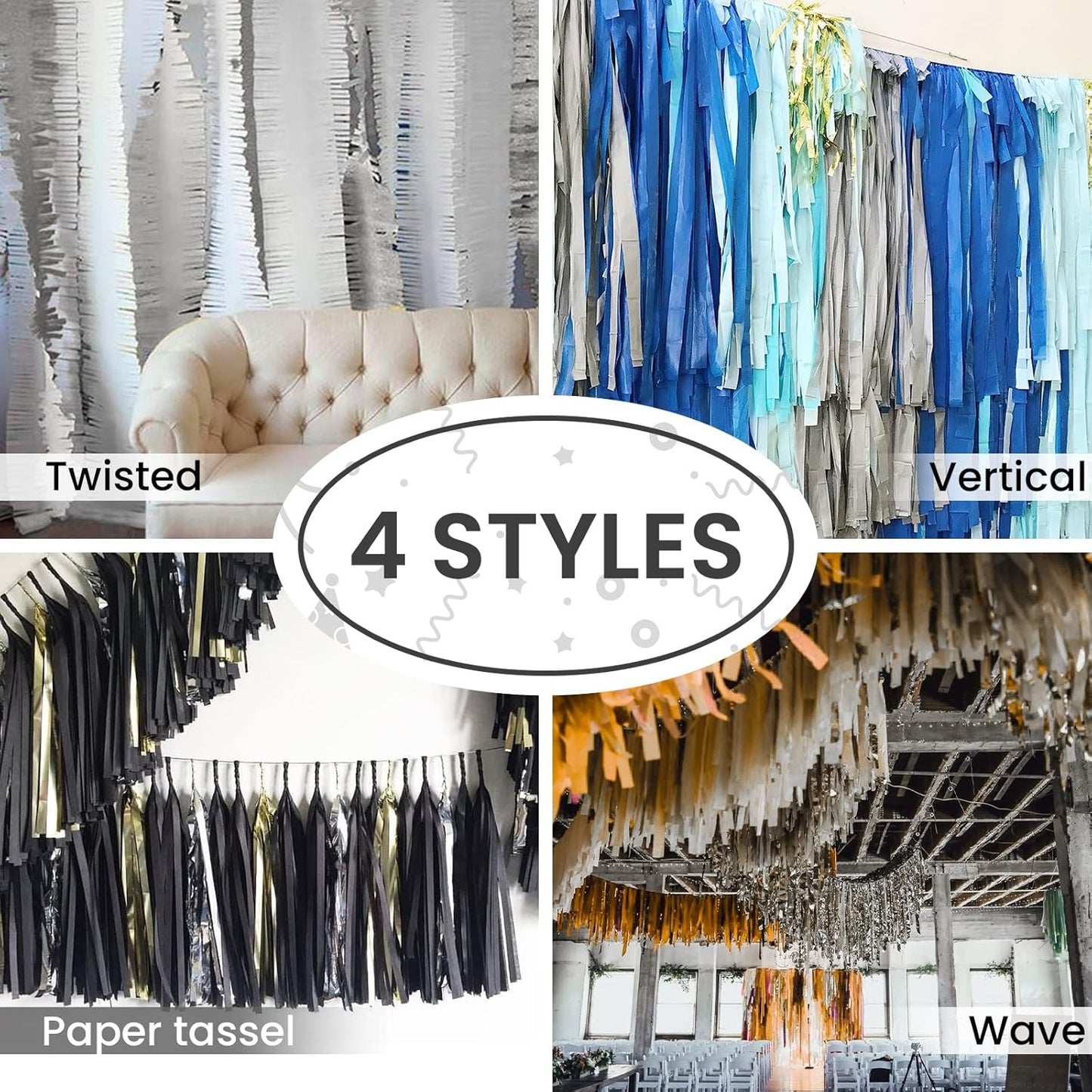 PartyWoo Silver Crepe Paper Streamers 4pcs 328ft Pack of Silver Crepe Paper for Wedding Bachelorette Birthday Baby Shower Bridal Shower Engagement Anniversary New Year Graduation Party Decorations