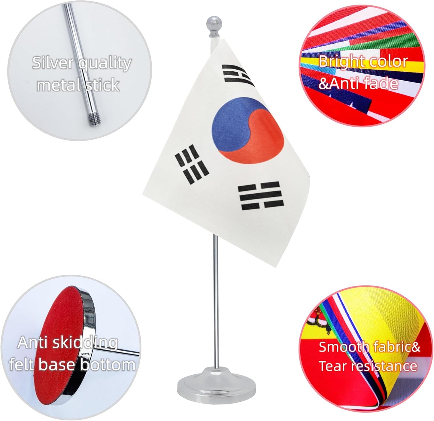 Korea Desk Flag, Korean Table Office Flag with Metal Pole and Stand Base, International Country Flags, Festival Event Celebration, Classroom Meeting Desktop Decor (Korea)