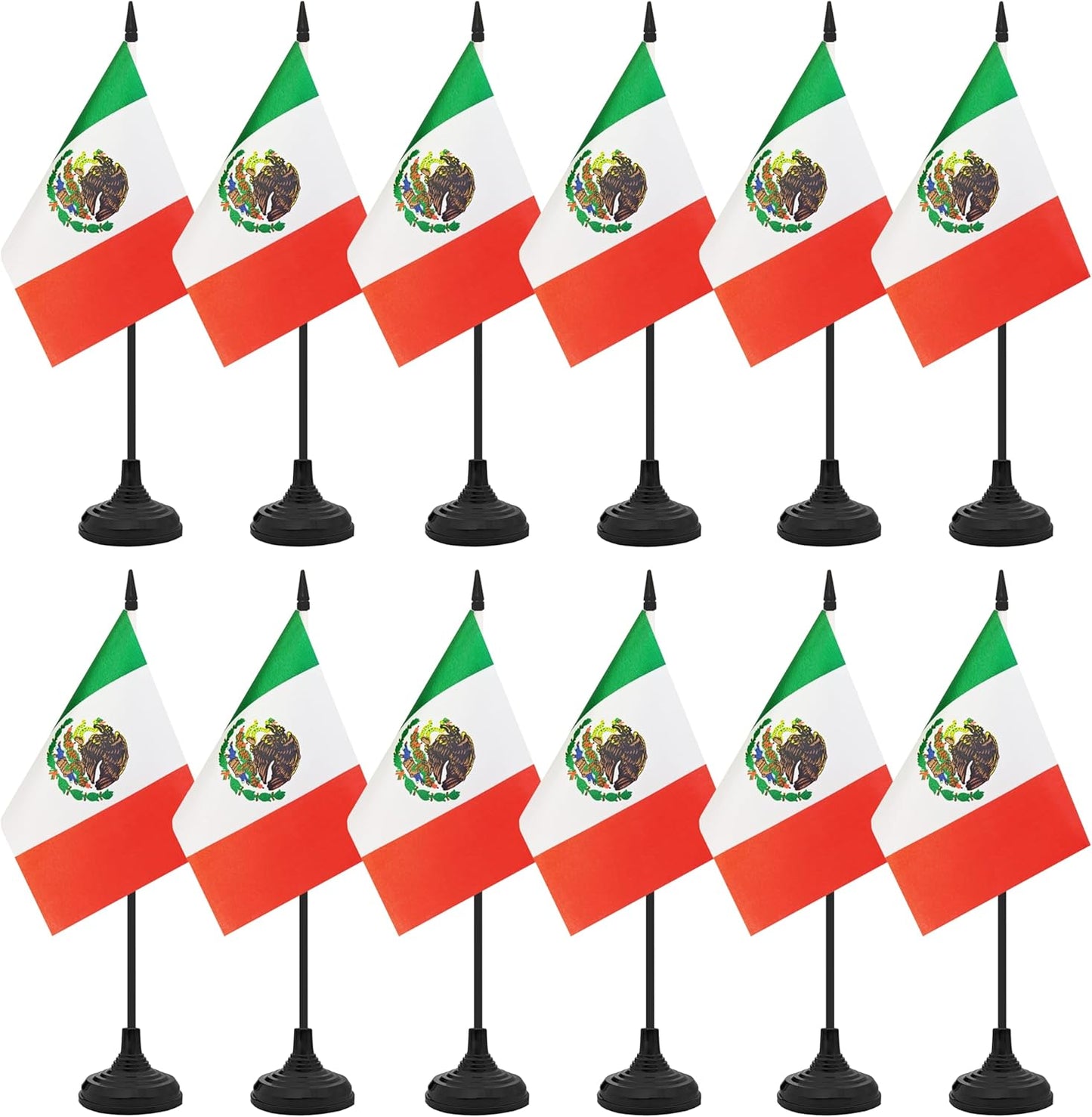 12 Pack Mexico Desk Flag Set, Mexican Table Office Flag, Small Miniature Desktop Flag With Black Pole and Black Base, Classroom, Offices Meeting Desk Decoration (Mexico)