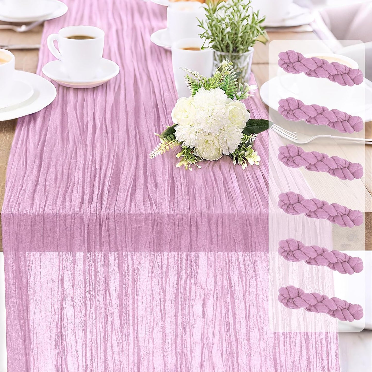 6-Pack Pink Cheesecloth Table Runners – 10FT (35x120 Inch) Boho Rustic Gauze Fabric Cheese Cloth Table Runner for Weddings, Baby Showers, Bridal Shower, Farmhouse & Birthday Party Decor