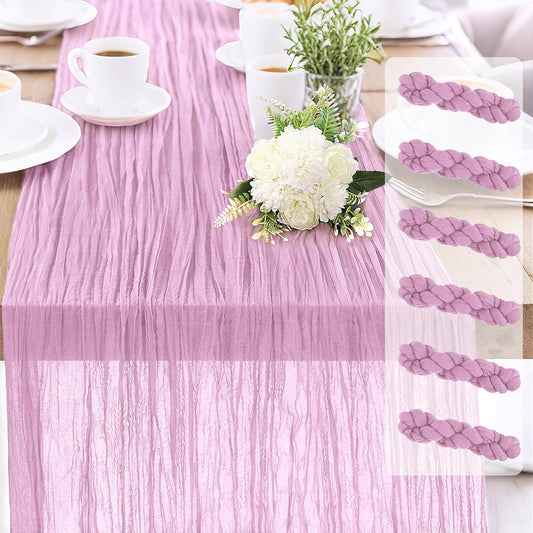 6-Pack Pink Cheesecloth Table Runners – 10FT (35x120 Inch) Boho Rustic Gauze Fabric Cheese Cloth Table Runner for Weddings, Baby Showers, Bridal Shower, Farmhouse & Birthday Party Decor