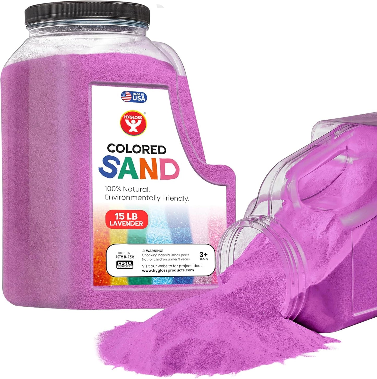 Hygloss Colored Sand for Crafts - 15 lb Bottle, Lavender - Vibrant Colorful Fine Sensory Play Sand Art Kits for Kids - Classroom Activities for Children 3 4 5 6 7 8 9 10 11 12 - Safe for Ages 3+